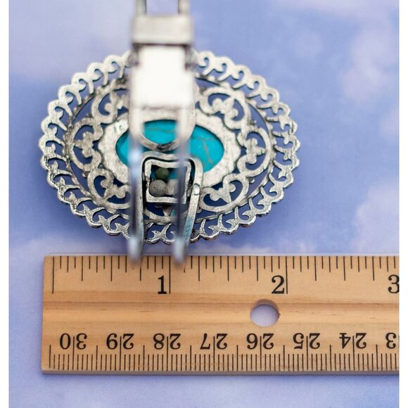 Vintage Boho & hippie Silver Plate Turquoise Hinged Bangle 7 1/2 Inch  - S24 - Picture 3 of 3